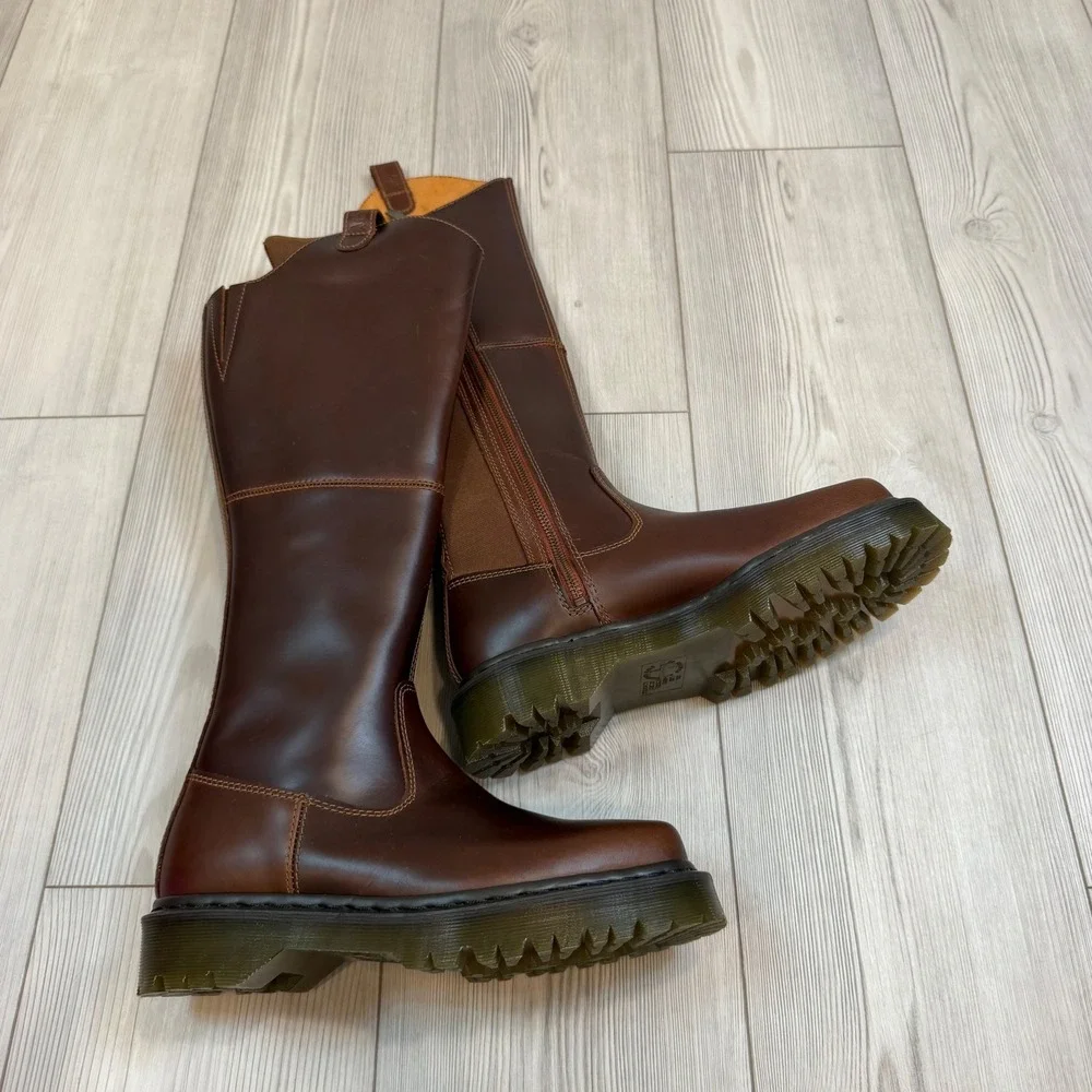 NEW Dr. Martens Amaayah Hi Dark Brown Leather Tall Platform Boots Square Toe 8